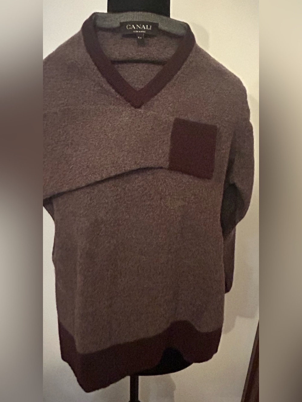 Canali Wool Two-Tone V-Neck Sweater